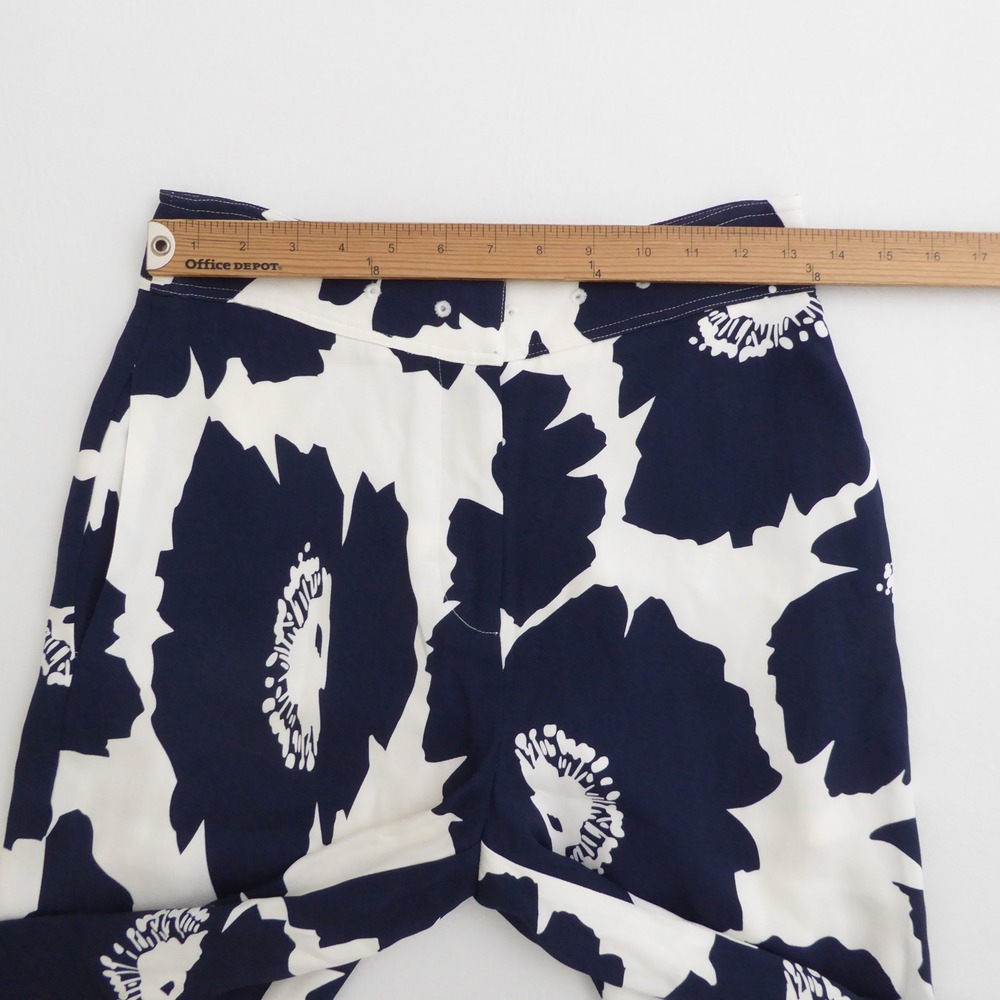 Milly Womens Nash Wide Leg Pants Navy White Floral Viscose Size 0 - Picture 5 of 10